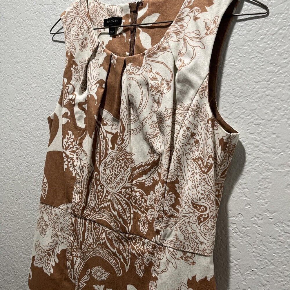 Talbots brown and white floral, knee-length, round neck, lined, size 2 dress